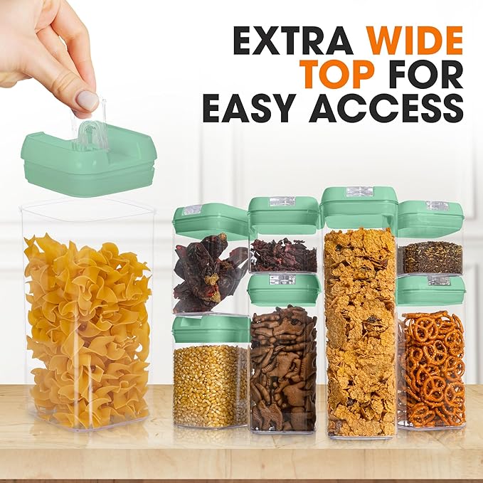 Cheer Collection Airtight Food Storage Containers, Kitchen Storage Containers for Pantry, Set of 7 Food Containers with Lids Airtight, Pantry Storage Containers & Organizers with Lids, Mint Green