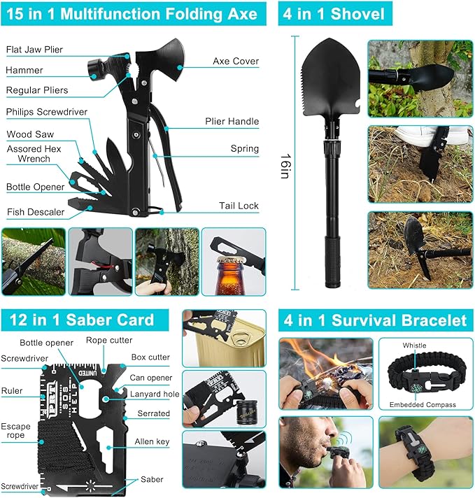 Survival Gear Professional Kit and Large Camping Backpack,First Aid Kit for Adventure Outdoor Hiking Accessories