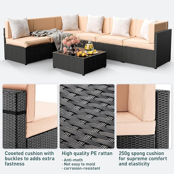 Pamapic 7 Pieces Outdoor Sectional Furniture，Wicker Patio sectional Furniture