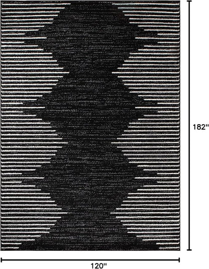 Rugshop Bohemian Stripe Stain Resistant High Traffic Living Room Kitchen Bedroom Dining Home Office Area Rug 4' x 6' Black