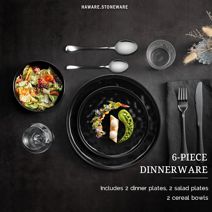 HaWare Dinnerware Sets, 6-Piece Plates and Bowls Set, Stoneware Dish Set