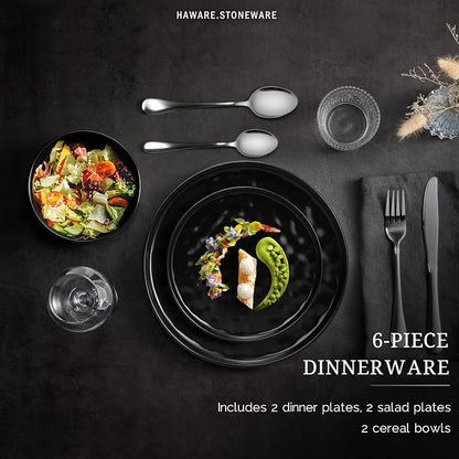 HaWare Dinnerware Sets, 6-Piece Plates and Bowls Set, Stoneware Dish Set