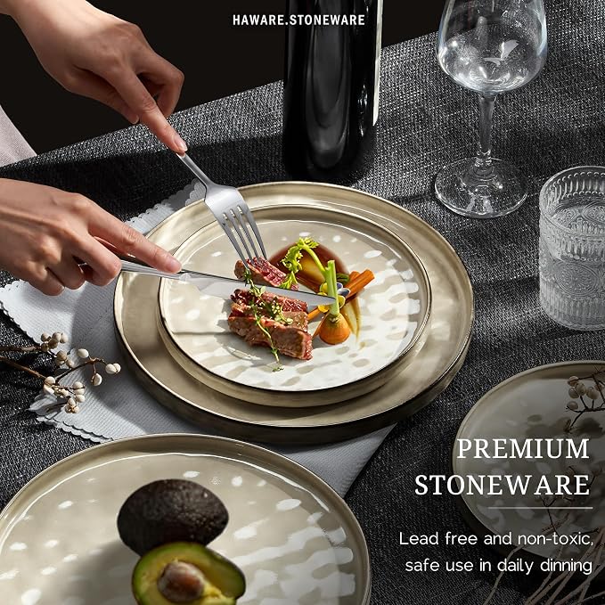 HaWare Dinnerware Sets, 16-Piece Plates and Bowls Set, Stoneware Dish Set