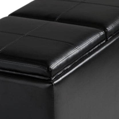 SIMPLIHOME Avalon 35 inch Wide Contemporary Rectangle 5 Pc Storage Ottoman in Midnight Black Vegan Faux Leather, Assembled, for the Living Room, Entryway and Family Room