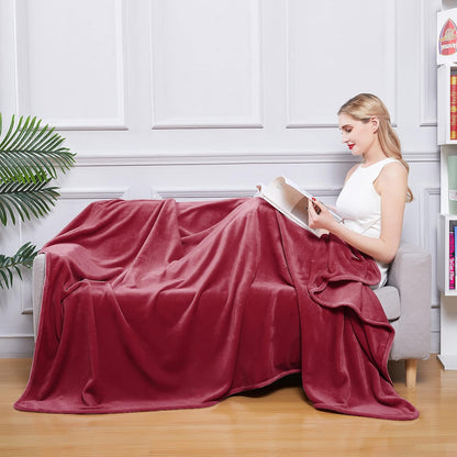 Surii Home Luxury Microfiber Flannel Blanket, Super Soft, Warm, Cozy, Fluffy, and Breathable, Perfect Throws for Bed, Couch, Sofa, for All Season Use. 350GSM Travel Size 50x60 Inches (Burgundy)