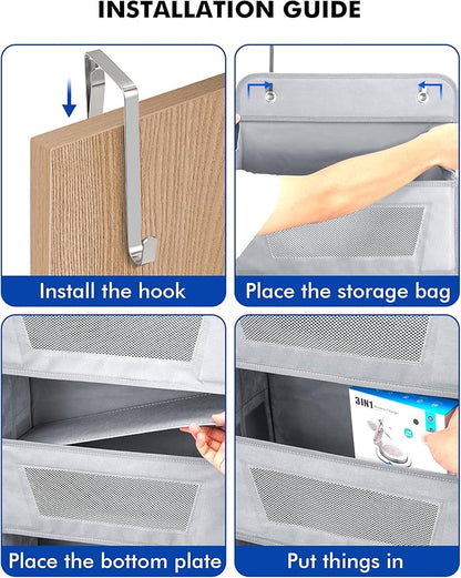 Meolsaek Over the Door Organizer,46lbs Load and Anti-Tilt Design，5 Tier Behind the Door Storage 5 Side Pockets，Perfect for Closet Organizers, Bathroom Storage