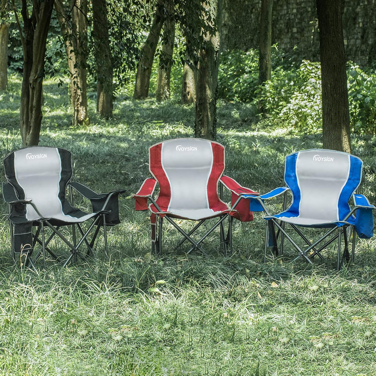 Padded Camping Chairs for Adults, Oversized Folding Outdoor Chairs, Weight Capacity 475lbs, with Cooler Bag, Cup Holder, Storage Pocket Carry Bag (Blue - 2 Pack)