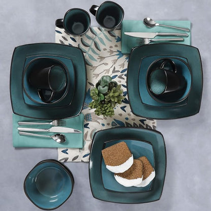 Gibson Elite Soho Lounge 16-Piece Reactive Glaze Dinnerware Set – Teal and