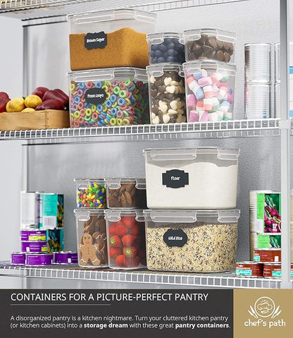 Chef's Path Airtight Food Storage Containers for Pantry & Kitchen Organization (12 PC Set) - BPA Free Bulk Canisters for Baking, Sugar, Flour & Supplies - Baking Storage Containers