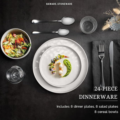 HaWare Dinnerware Sets, 24-Piece Plates and Bowls Set, Speckled White |