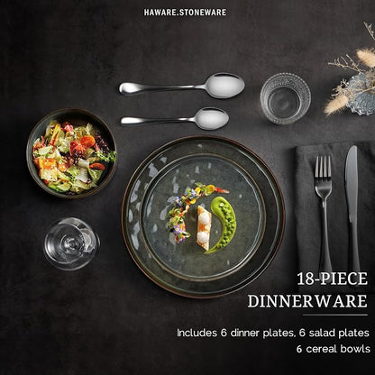 HaWare Dinnerware Sets, 18-Piece Plates and Bowls Set, Reactive Moss Green |