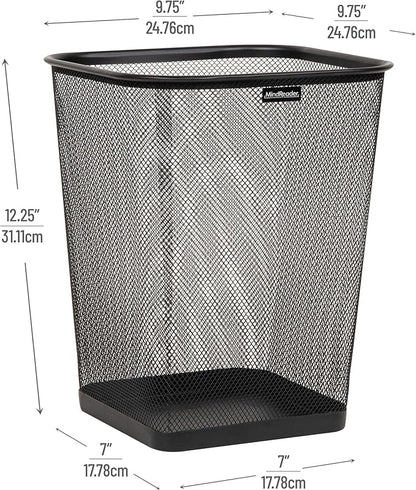 Mind Reader Mesh Trash Can, Waste Paper Basket, Square, Office, Metal Mesh, Set of 2, Black