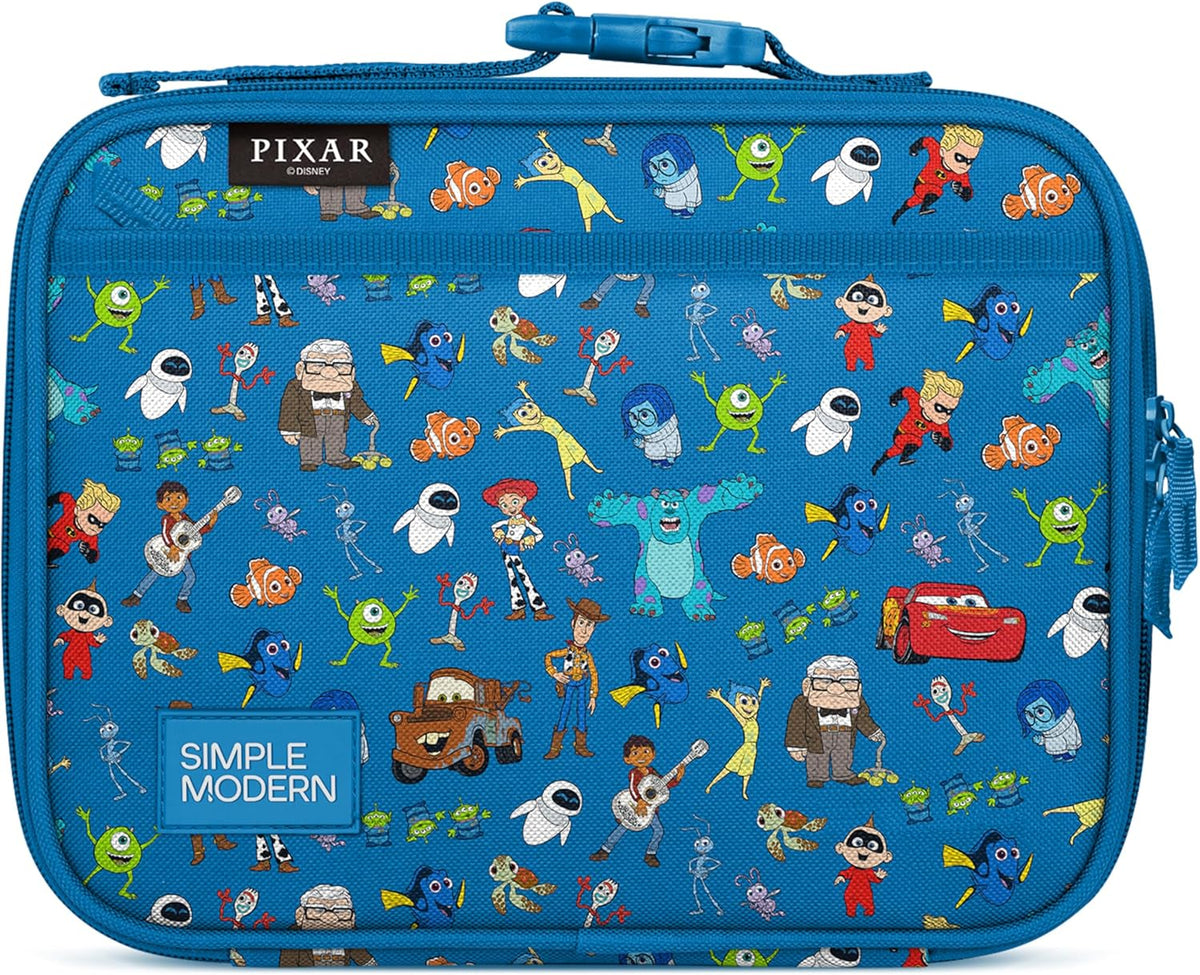Simple Modern Disney Pixar Kids Lunch Box for School | Reusable Insulated Lunch Bag for Toddler, Girl, and Boy | Exterior & Interior Pockets | Hadley Collection | Pixar Mashup on Blue
