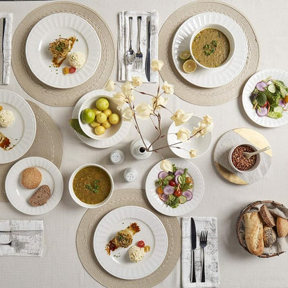 Tabletops Gallery Embossed Bone White Porcelain Round Dinnerware Collection-