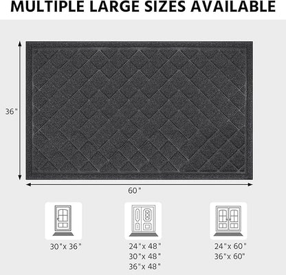 Front Door Mat Indoor Outdoor Entrance, 36" x 60" Heavy Duty All-Season All-Weather Waterproof Doormat Trap Dirt and Moisture Easy Clean Low Profile Patio Porch Entryway Mat