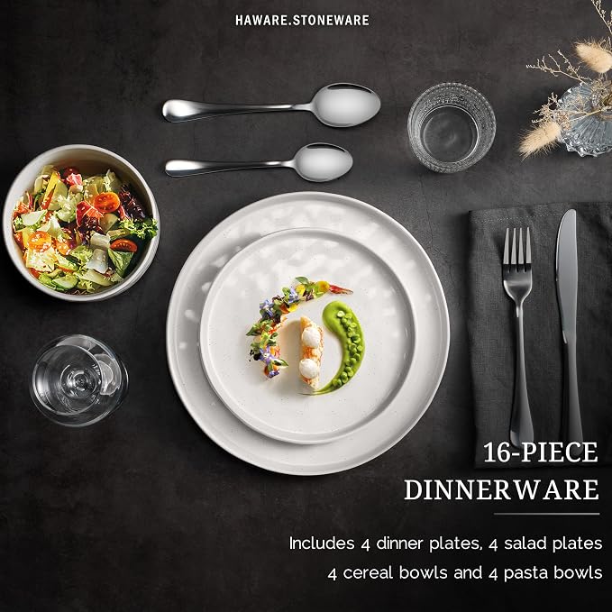 HaWare Dinnerware Sets, 16-Piece Plates and Bowls Set