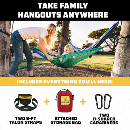 Wise Owl Outfitters Camping Hammock – 500lbs Portable Hammock with Tree Straps - Travel, Backpacking, Hiking, Outdoors Camping Gear - Single or Double