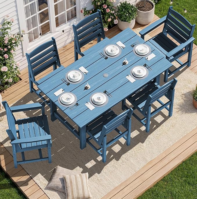 SERWALL Patio Dining Sets for 6 Person, HDPE Dining Set