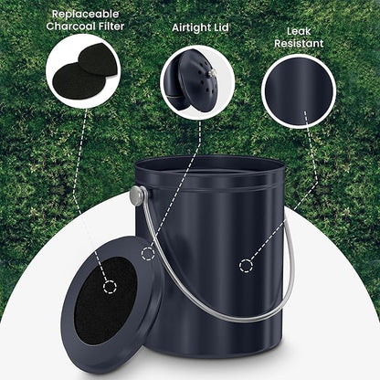Utopia Kitchen Compost Bin for Kitchen Countertop, 1.3 Gallon Compost Bucket for Kitchen with Lid, Includes 1 Spare Charcoal Filter (Dark Purple)