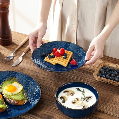 MALACASA 16 Pieces Dinnerware Sets, Farmhouse Plates and Bowls Sets, Embossed
