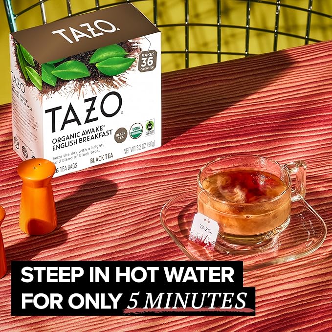 TAZO Organic Awake English Breakfast Black Tea Bags, Bold Traditional Breakfast-Style Black Tea, 144 Total Tea Bags (36ct - Pack of 4)