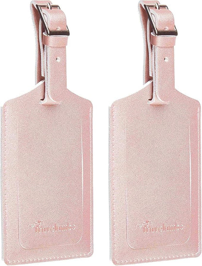 Travelambo Luggage Tags for Suitcases Faux Leather Privacy Protection 2 Pack Bag Tags Travel Accessories Essential, Rose Gold