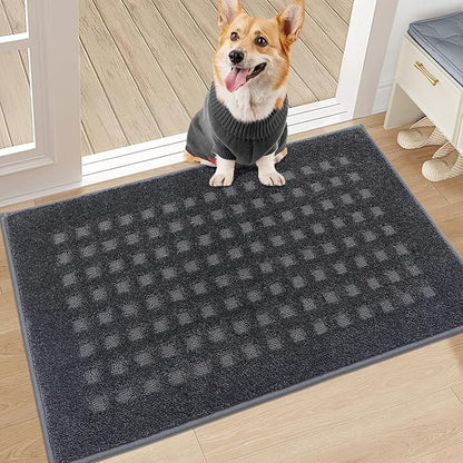 BEQHAUSE Waffle Door Mats Indoor 20"x32", Dog Mat for Muddy Paws Absorbent and Dirt Resist Floor Mats Non-Slip Washable Rugs for Entryway, Welcome Mat for Front Back Door, Muddy Wet Shoes, Dark Grey