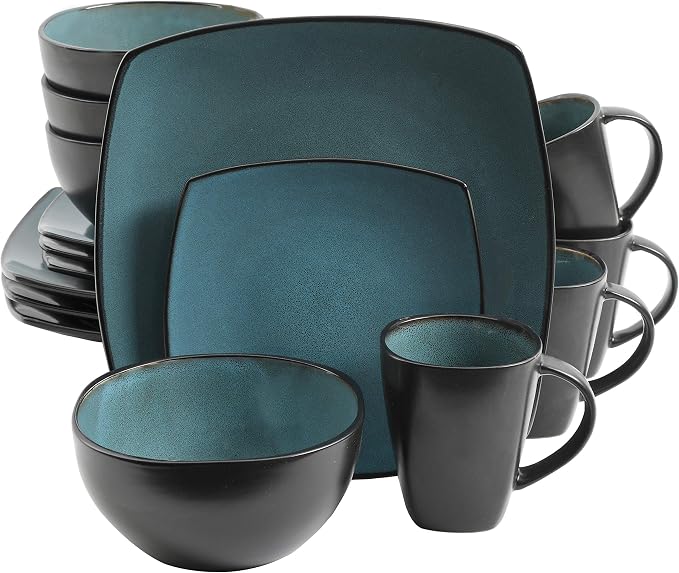 Gibson Elite Soho Lounge 16-Piece Reactive Glaze Dinnerware Set – Teal and