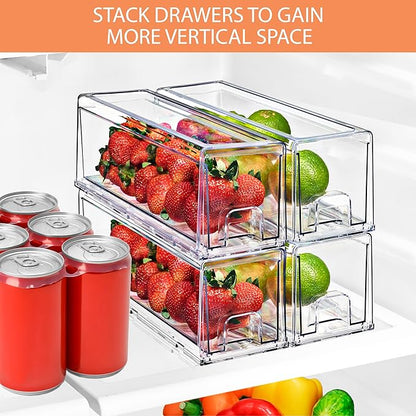 Sorbus Small Clear Storage Drawers (4 Pack) – Acrylic Stackable Storage Bins with Pull-Out Drawers for Fridge, Kitchen, Pantry – Organizer Bins with Handles