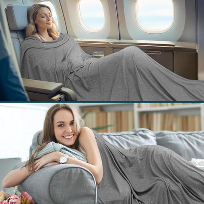 PAVILIA Travel Blanket Airplane Compact with Bag, Soft Packable Plane Blanket Kids Adults, Portable Camping Flight Essentials, Travelers Gifts Accessories, Luggage Backpack Strap, 65x40 Gray