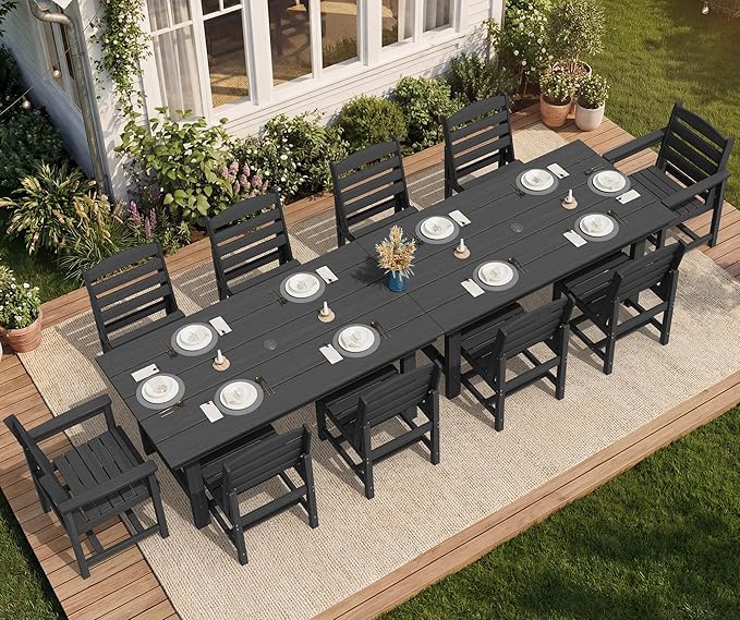 SERWALL Patio Dining Sets for 10 Person, HDPE Dining Set