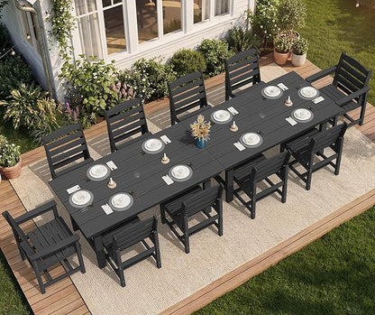 SERWALL Patio Dining Sets for 10 Person, HDPE Dining Set