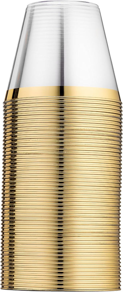 Munfix 100 9 Oz Clear Plastic Cups, Old Fashioned Tumblers, Fancy Disposable