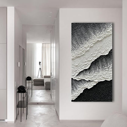 NANKAI Hand Painted black and white abstract canvas art oil painting waves landscape home wall decoration painting 24x48 inches
