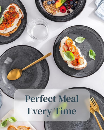 Stoneware dinnerware set 4 persons 12 pcs - Dishwasher, microwave and scratch resistant - Bowl and plate set 4 persons modern - Dinner service Pure Living black in gray…