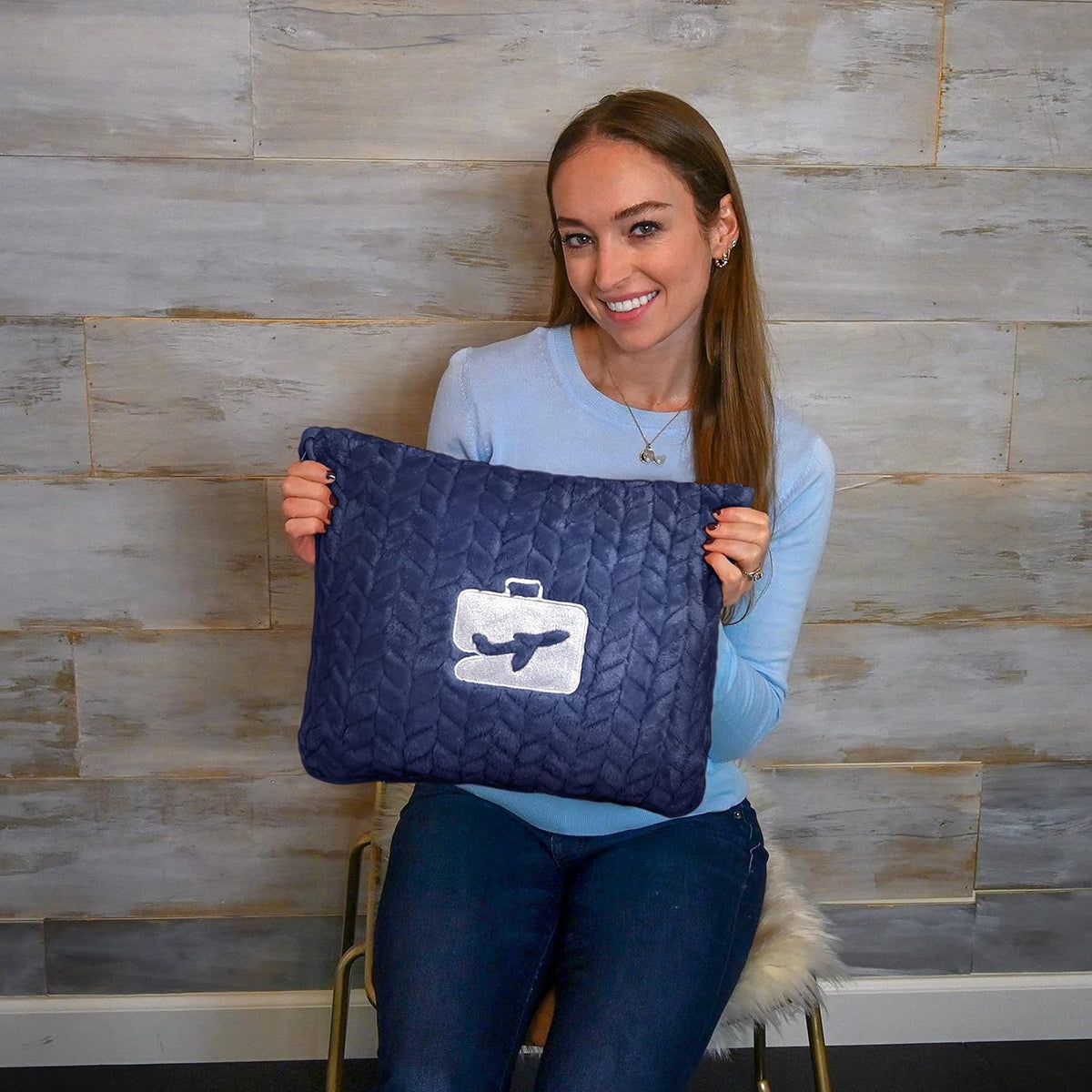 EverSnug Premium Travel Blanket Pillow - Soft 2 in 1 Airplane Blanket with Soft Bag Pillowcase, Hand Luggage Sleeve and Backpack Clip (Navy Blue)