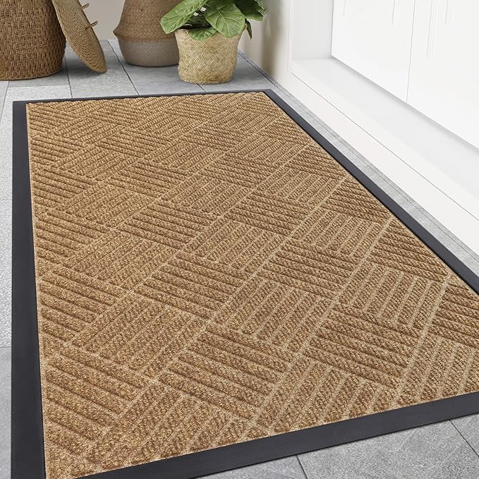 Smiry Front Door Mat Outside Entrance, Heavy Duty Outdoor Indoor Natural Rubber Doormat, Non Slip, Trap Dirt and Moisture, Easy Clean, Low Profile Patio Porch Entryway Mat, 47x32, Coffee