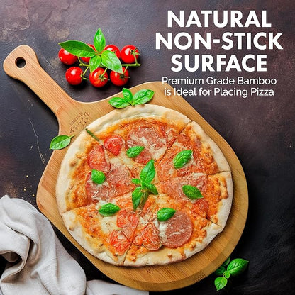 Zulay Kitchen Bamboo Pizza Peel – Medium 12” Wooden Pizza Paddle with Long Handle – Easy-Glide Beveled Edge for Baking, Transferring & Serving – Durable Pizza Board for Oven, Stone & Grill