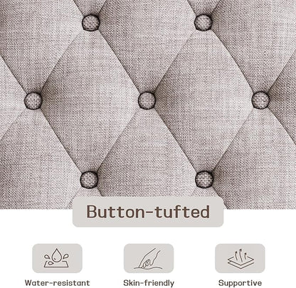 48" Large Ottoman with Storage Coffee Table, Upholstered Tufted Linen Ottoman Bench with Solid Wood Shelf for Living Room, Bedroom, Holds 250lbs (Light Gray)