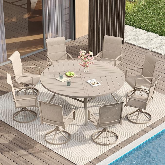 VICLLAX Round Patio Table with Adjustable Umbrella Hole