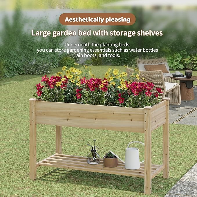 FILWH Raised Garden Bed with Legs Elevated Wooden Planter Box Stand Large