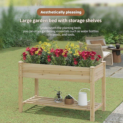 FILWH Raised Garden Bed with Legs Elevated Wooden Planter Box Stand Large