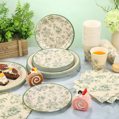 Kochorie 96 Pieces Sage Green Floral Party Supplies Elegant Floral Disposable