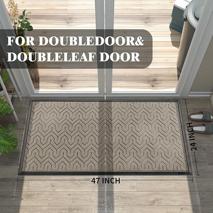 Yimobra Large Door Mat Outside Entrance 47x24, Waterproof Heavy Duty Outdoor Mats for Front Door, Non Slip Rubber Entry Mat for Garage Patio, Easy Clean, Beige