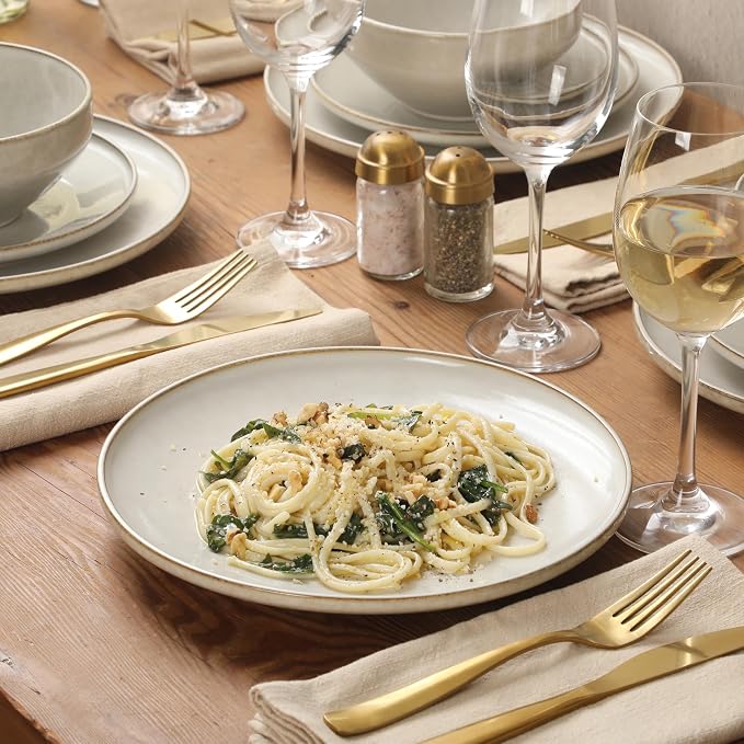Gibson Elite White Sands Plates and Bowls Sets, 12-Piece Stoneware Dinnerware