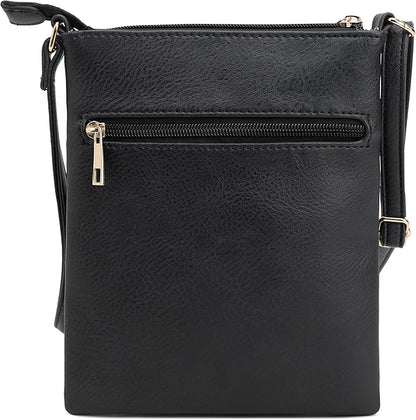 DELUXITY Crossbody Purse Bag Shoulder Bag Multi Pocket Zipper Purse | Black