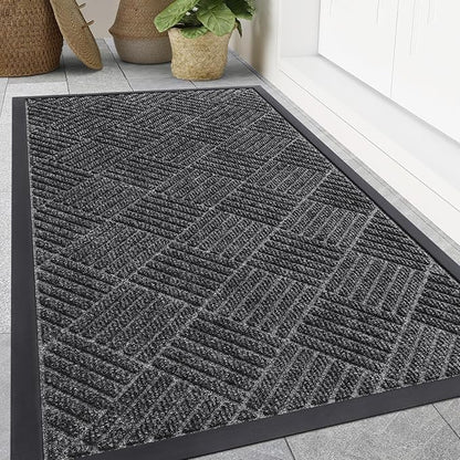 Smiry Front Door Mat Outside Entrance, Heavy Duty Outdoor Indoor Natural Rubber Doormat, Non Slip, Trap Dirt and Moisture, Easy Clean, Low Profile Patio Porch Entryway Mat, 47x32, Light Grey