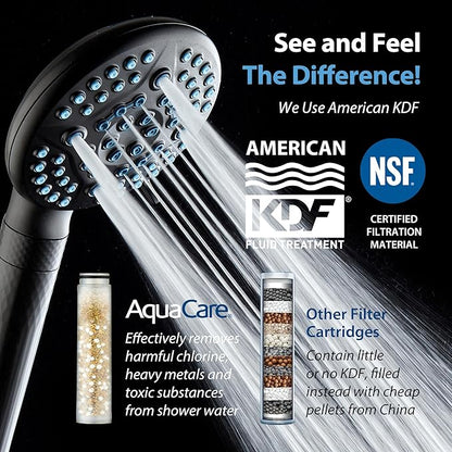 AquaCare 4X High Pressure 10-mode Filter Handheld Shower Head with Dual Power Wash - Clean Tub, Tile & Pets, Remove Chlorine, Metals & Toxins from Water to Protect Skin, Hair & Nails. Matte Black
