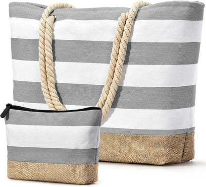 Becokan Beach Bag Initial Beach Tote with Makeup Bag for Travel Work Storage Personalized Birthday Gifts for Women Her