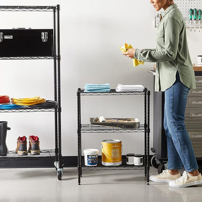 Amazon Basics 3-Shelf Adjustable Heavy Duty Steel Wire Rack Storage Shelving Organizer for Kitchen, Garage, 23.2" L x 13.4" W x 30" H, Black